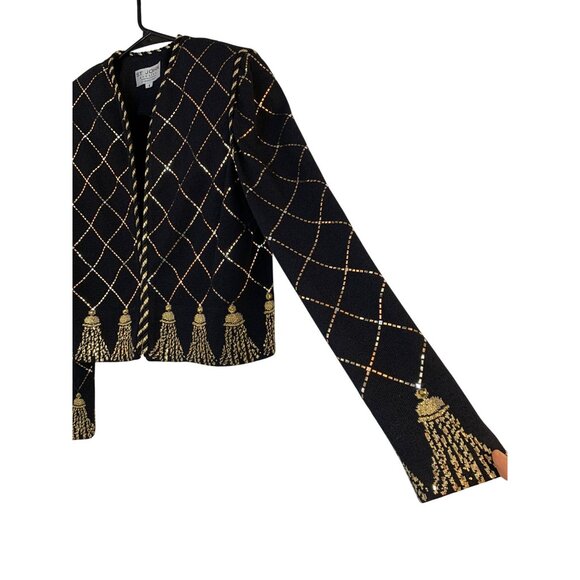 VTG St John Evening Black & Gold Bead Crop Cardigan Size 6 RAA10413 EUC - Picture 6 of 9